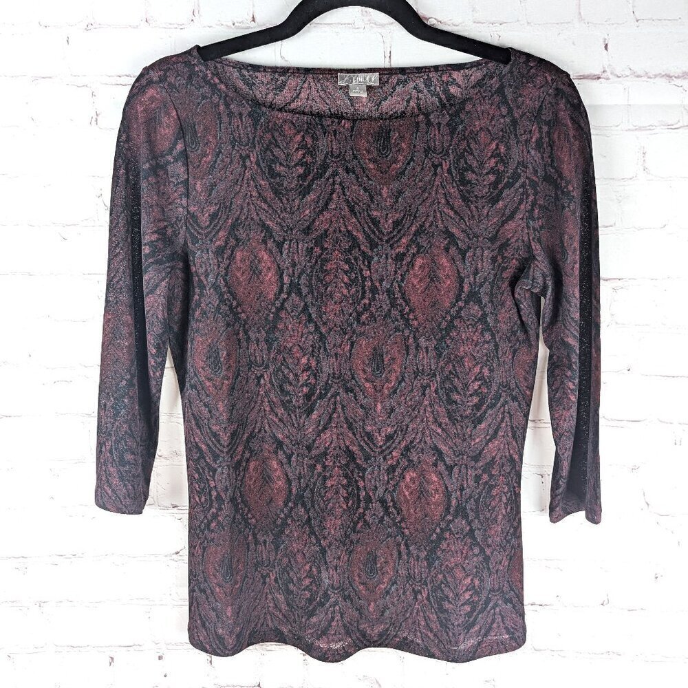 J. Jill Dark Purple Abstract Print 3/4" Sleeve Top - Small